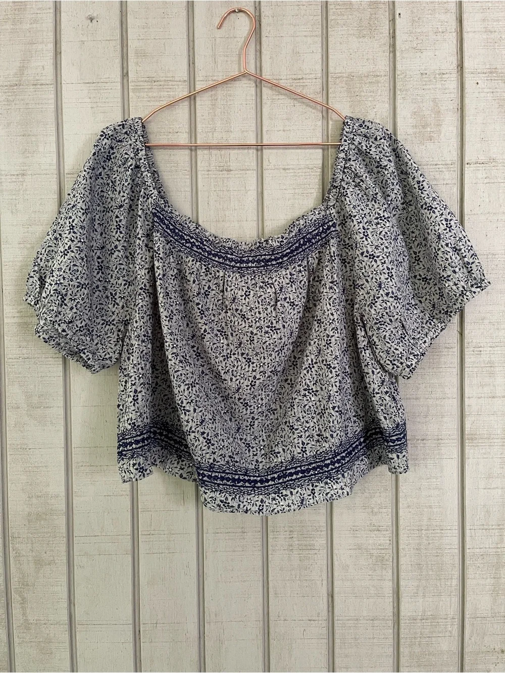 Madewell Jeanette Blue Florentine Floral Puff Sleeve Top 3X NWT Cottagecore